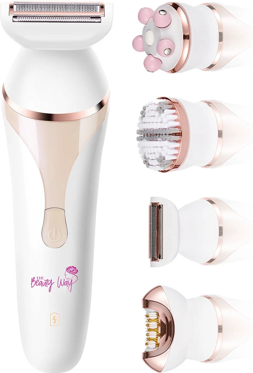 TheBeautyWay 4 In 1 Ladyshave – Draadloos - Nat & Droog - Massage, Reinig & Epileer - Scheerapparaat Vrouw 1 TheBeautyWay 4 In 1 Ladyshave – Draadloos - Nat & Droog - Massage, Reinig & Epileer - Scheerapparaat Vrouw