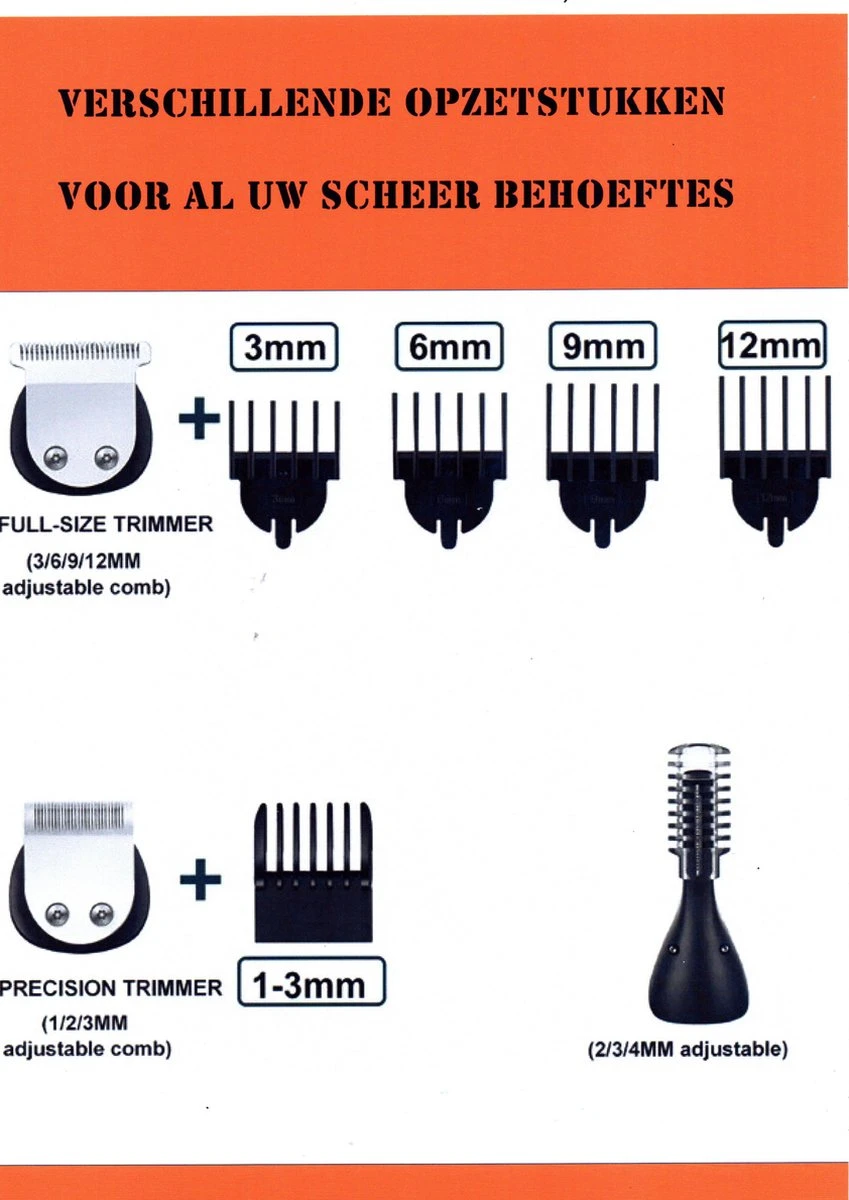 Baardtrimmer/Body Groomer-6in 1-voor Mannen-waterdicht-voor Baardhaar-hoofdhaar-lichaamshaar 11 Baardtrimmer/Body Groomer-6in 1-voor Mannen-waterdicht-voor Baardhaar-hoofdhaar-lichaamshaar - Afbeelding 11