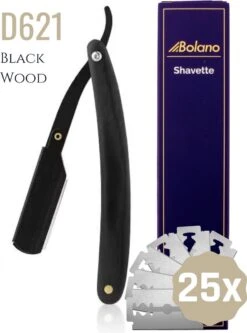 Bolano® Premium Shavette Open Scheermes Black Wood + 50 Single Edge Scheermesjes - Klassiek Barbiersmes Straight Razor Voor Mannen - Cut Throat Razor Nekmes - Klassiek Klap Scheermes - Safety Razor Feather Mes