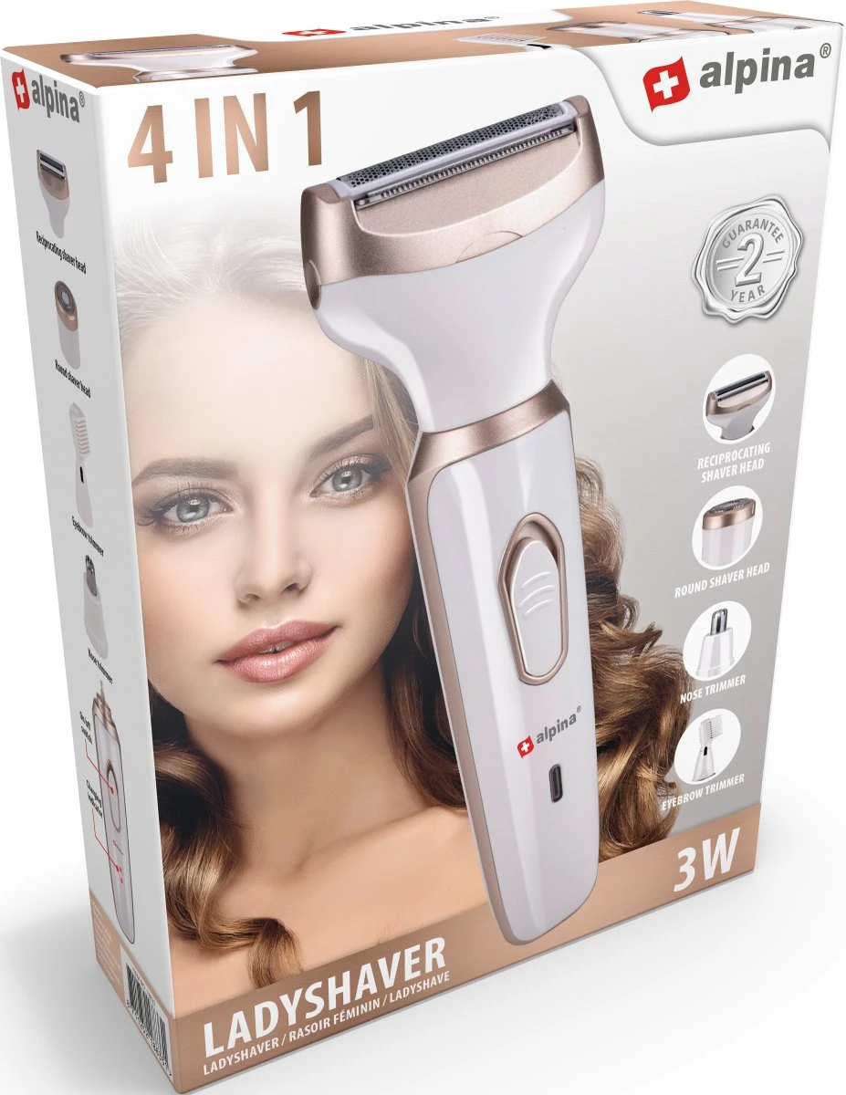 Alpina Ladyshave - Scheerapparaat Vrouwen - 4-in-1 - Lichaam En Gezicht - Incl. Wenkbrauwtrimmer - USB Oplaadbaar 2 Alpina Ladyshave - Scheerapparaat Vrouwen - 4-in-1 - Lichaam En Gezicht - Incl. Wenkbrauwtrimmer - USB Oplaadbaar - Afbeelding 2